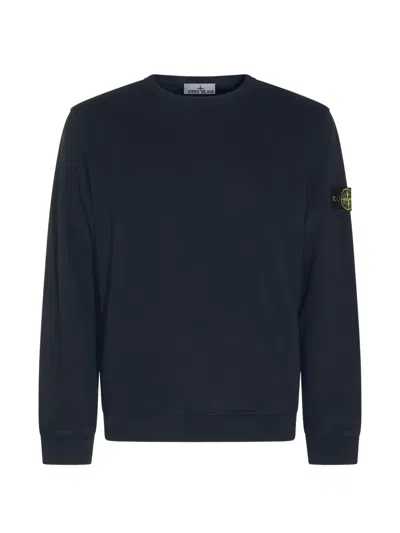 Stone Island Crewneck Cotton Sweatshirt With Logo Badge In Black