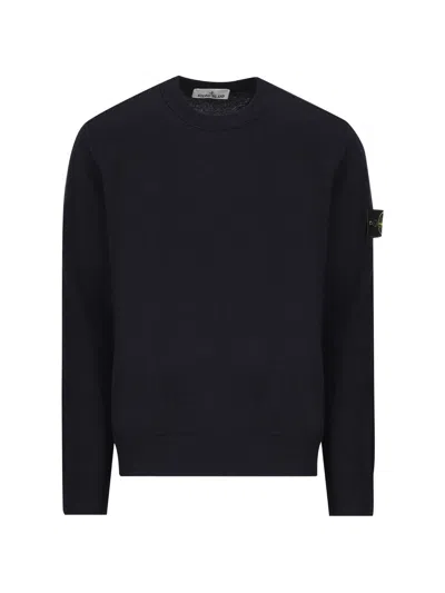 Stone Island Logo-patch Crew-neck Sweater In Blue