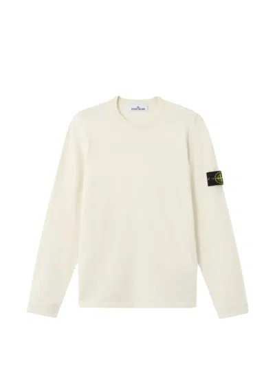 Stone Island Crewneck Sweater With Rolled Edge Seams Soft Organic Cotton In Neutral