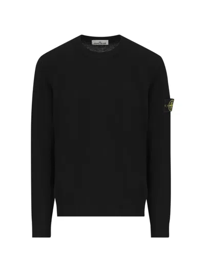 Stone Island Elasticated Ribbed Crew Neck Sweatshirt With Left Sleeve Ripstop Pocket In Black