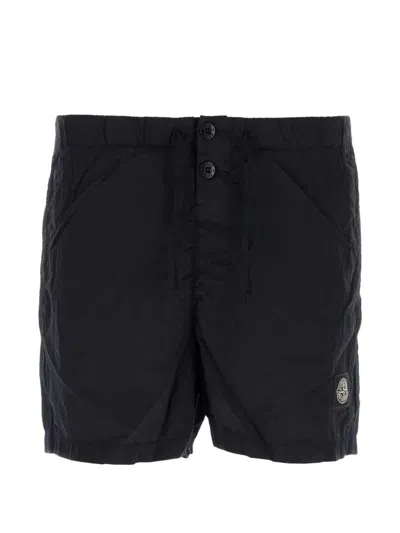 Stone Island Logo-patch Crinkled Shorts In Black