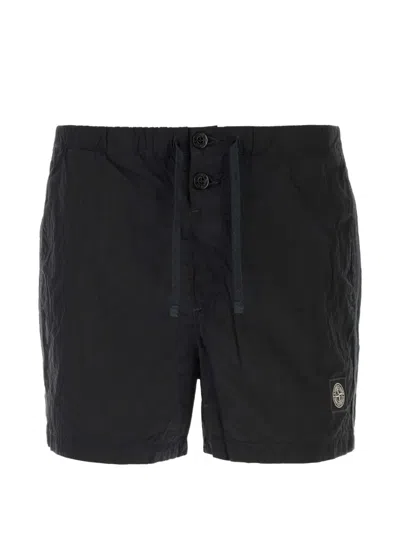 Stone Island Econyl Recycled Nylon Swim Shorts With Compass Logo In Black