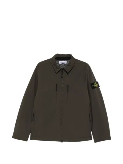 Stone Island Logo-patch Funnel-neck Jacket In Green