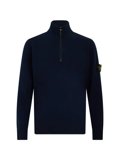 Stone Island Logo-patch Half-zip Sweater In Blue