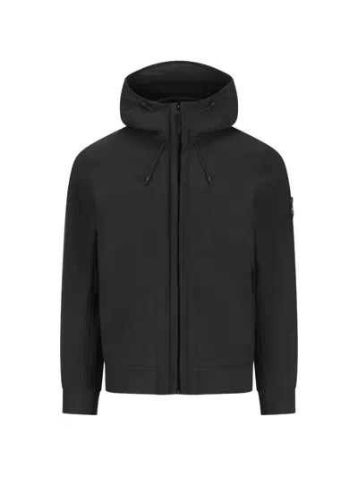 Stone Island Hooded Jacket With Logo Patch In Black