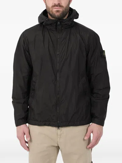 Stone Island 4100001 Crinkle Reps Hooded Jacket In Black
