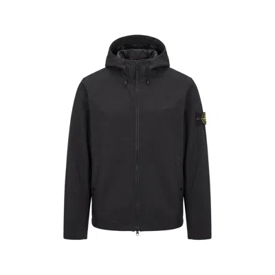 Stone Island Logo-patch Hooded Jacket In Black