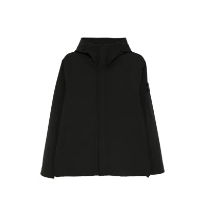 Stone Island Logo-patch Hooded Jacket In Black