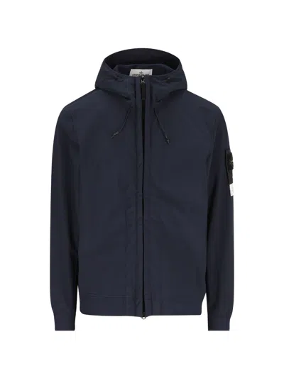 Stone Island Logo-patch Hooded Jacket In Blue