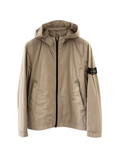 Stone Island Kids' Logo-patch Hooded Jacket In Brown