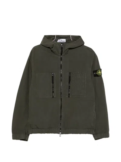 Stone Island Logo-patch Hooded Jacket In Green