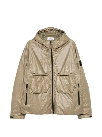 Stone Island Logo-patch Hooded Padded Jacket In Green