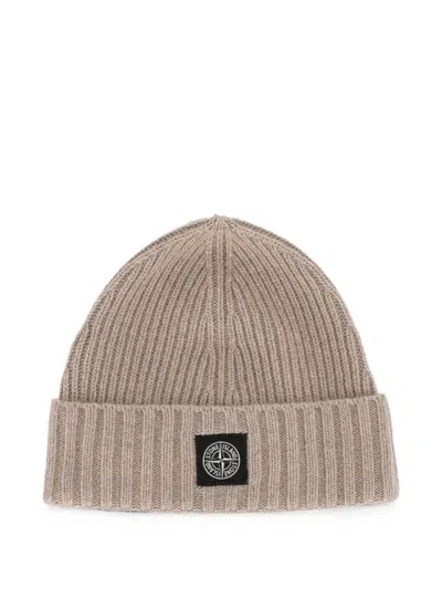 Stone Island Kids' Logo-patch Knitted Hat In Neutrals
