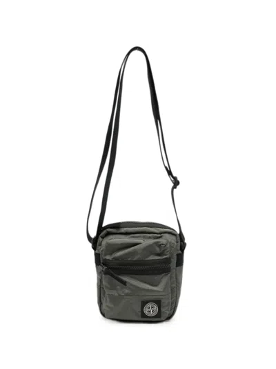 Stone Island Mini Front Bellows Zip Pocket Crossbody Bag With Compass Logo Patch In Green