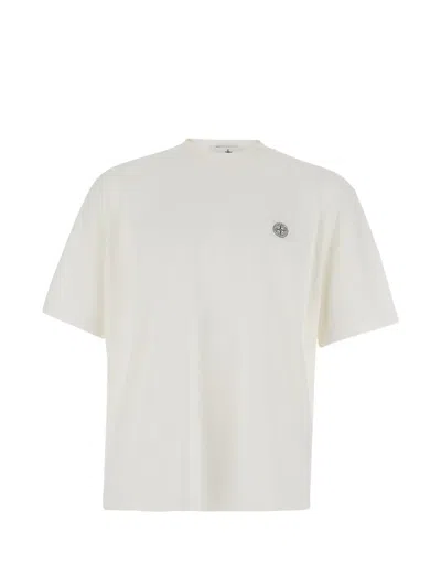 Stone Island Short-sleeved Crew Neck T-shirt With Subtle Emblem Patch In White