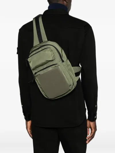 Stone Island Logo-patch Panelled Backpack In Blue