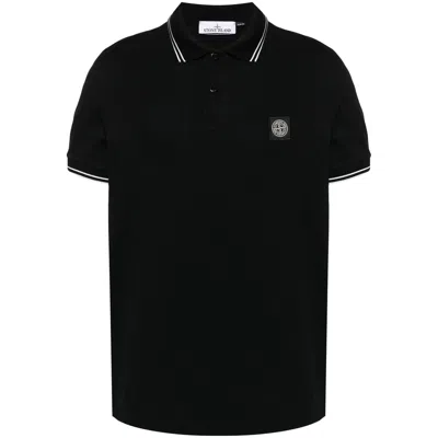 Stone Island Mens Black Brand-patch Regular-fit Stretch-cotton Polo Shirt Xl