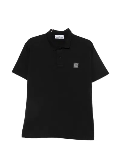 Stone Island Slim Fit Cotton Short-sleeved Polo Shirt With Compass Logo Patch In Black