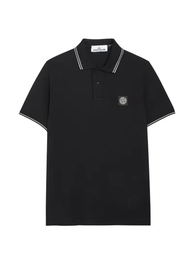 Stone Island Slim Fit Short Sleeve Polo Shirt With Compass Patch In Blue