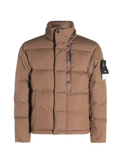 Stone Island Logo-patch Quilted Padded Jacket In Brown