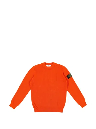 Stone Island Logo-patch Ribbed-knit Cotton Sweater In Orange