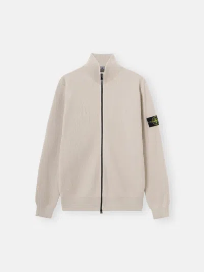 Stone Island Logo-patch Ribbed-knit Zip-fastening Cardigan In Neutral