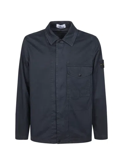 Stone Island Logo-patch Shirt Jacket In Blue