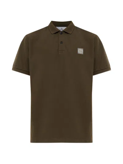 Stone Island Logo-patch Short-sleeve Polo Shirt In Orange