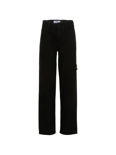 Stone Island Kids' Logo-patch Straight-leg Trousers In Black
