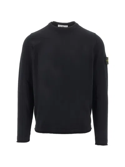 Stone Island Ribbed Knit Crewneck Sweater With Reversed Shoulder Bands In Gray