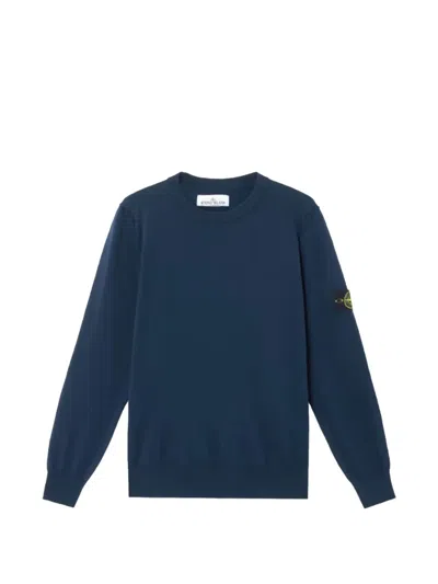 Stone Island Cotton Sweatshirt With Side Logo Patch In Blue