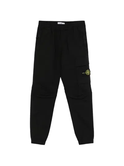 Stone Island Kids' Logo-patch Tapered Trousers In Black