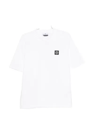 Stone Island Ribbed Neckline T-shirt With Compass Logo Patch In White