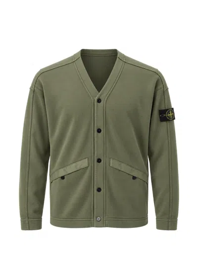 Stone Island Logo-patch V-neck Cardigan In Green