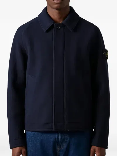 Stone Island Logo-patch Wool Jacket In Blue