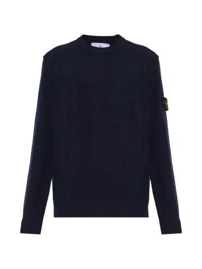 Stone Island Crewneck Sweater In Wool-blend Knit With Badge Detail In Yellow