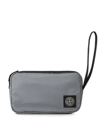 Stone Island Logo-patch Wristlet Clutch Bag In Gray
