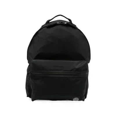 Stone Island Logo-patch Zip-fastening Backpack In Black