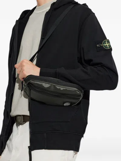 Stone Island Logo-patch Zip-fastening Belt Bag In Green
