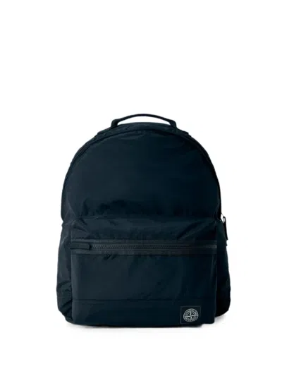 Stone Island Logo-patch Zip-pocket Backpack In Blue