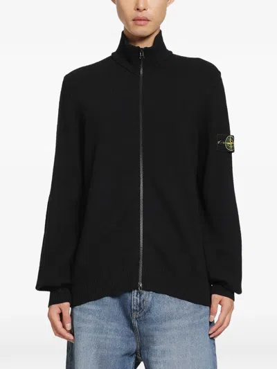 Stone Island Logo-patch Zip-up Cardigan In Black