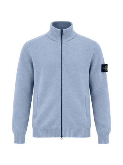 Stone Island Logo-patch Zip-up Cardigan In Blue