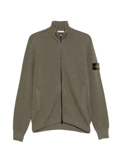 Stone Island Logo-patch Zip-up Cardigan In Green