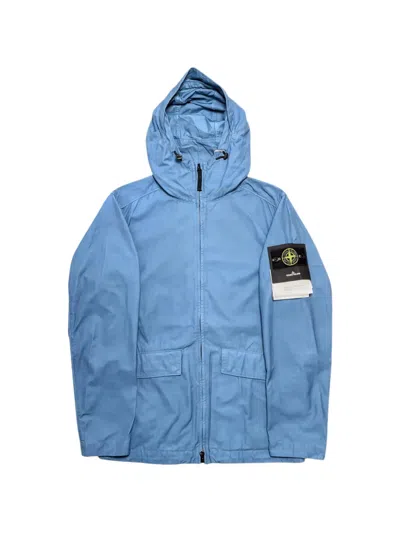 Stone Island Logo-patch Zip-up Hooded Jacket In Blue