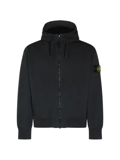 Stone Island Logo-patch Zip-up Hoodie In Black