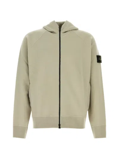 Stone Island Knit Hooded Sweatshirt Ribbed Trims Pockets In Green