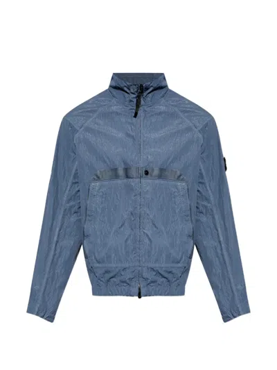 Stone Island Logo-patch Zip-up Jacket In Blue