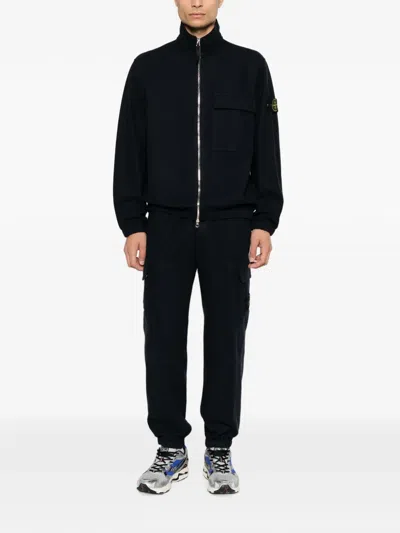 Stone Island Logo-patch Zip-up Jacket In Blue