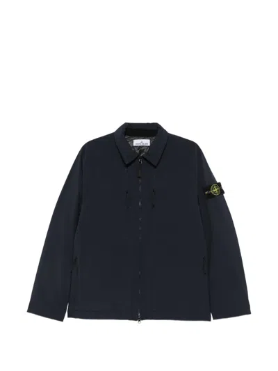 Stone Island Logo-patch Zip-up Jacket In Blue