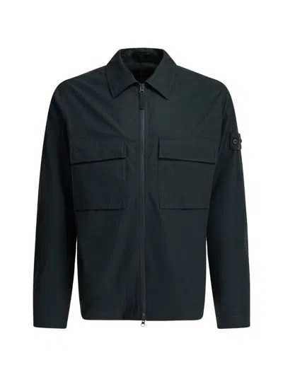 Stone Island Logo-patch Zip-up Jacket In Green